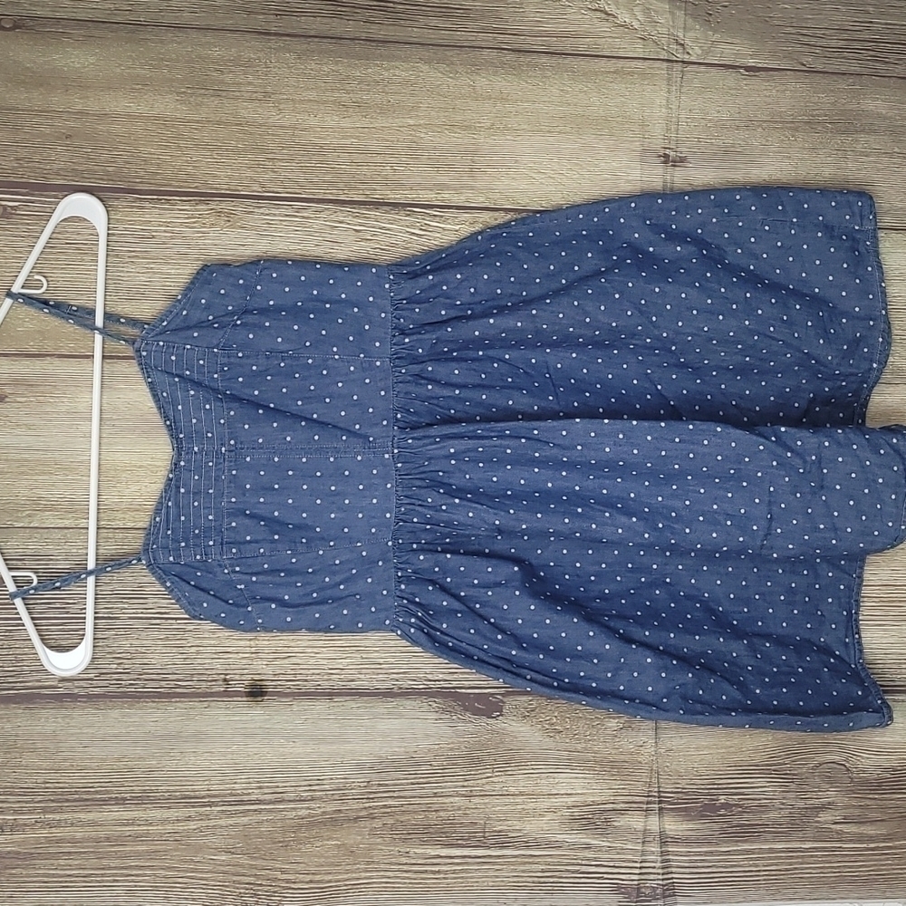 Girls SO Polka Dot Denim Jean Blue Dress Sz Small Spaghetti Straps